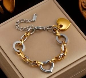 Bracelet  avec pendentif coeur bi couleur en acier inoxydable