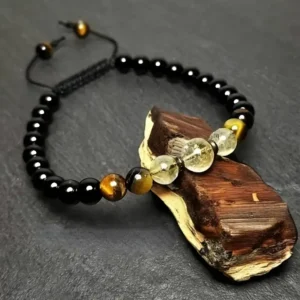 Bracelet noir œil de tigre et citrine 6 MM