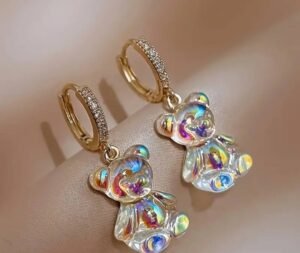 Boucles d'oreilles petit ours sur anneau serti de zircon
