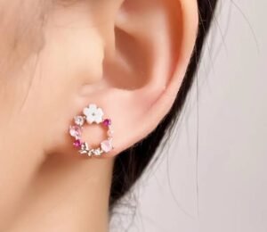 Boucles d'oreilles pierre rose et transparente