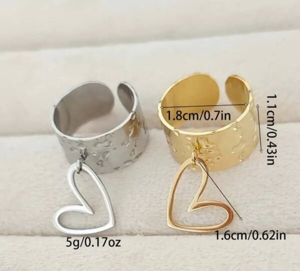 Bague large avec motif de cœur creux doré ou argent en acier inoxydable