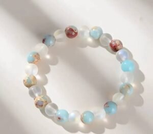 Bracelet élégant en pierres naturelles, shoushan bleu clair et pierre de lune