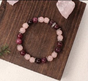 Bracelet en pierre naturelle de grenat et quartz rose