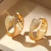 Boucles d'oreilles en forme de vague Plaqué or et Aiguille en acier inoxydable
