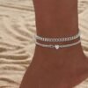 Chaîne de pied strass cœur en acier inoxydable