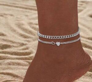 Chaîne de pied strass cœur en acier inoxydable