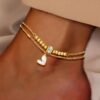 Chevillière cœur avec strass en acier inoxydable