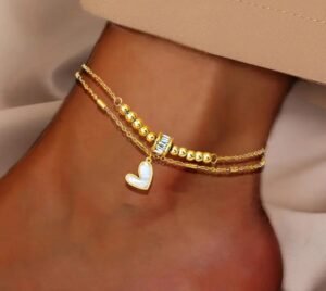 Chevillière cœur avec strass en acier inoxydable