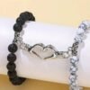 Ensemble Sansango avec Bracelet coupe cœur magnétique Pierre naturelle noire et blanche