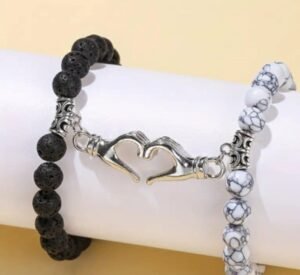 Ensemble Sansango avec Bracelet coupe cœur magnétique Pierre naturelle noire et blanche