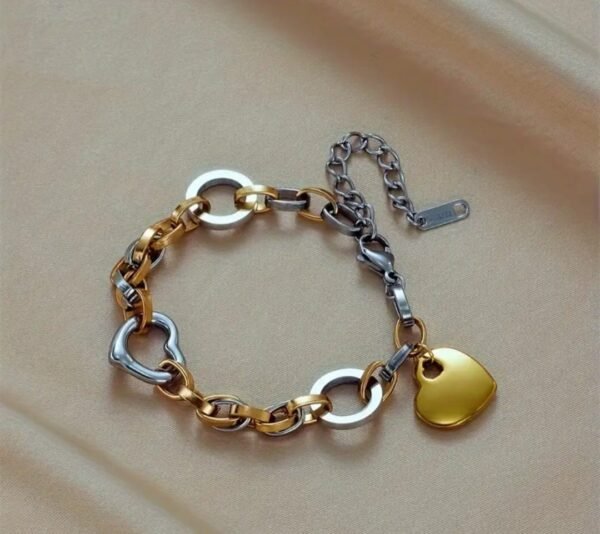 a8c797e8-52dd-46b1-973a-7b5560fb419a Bracelet avec pendentif coeur bi couleur en acier inoxydable