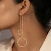 Boucles d’Oreilles Minimalistes à Chaîne Longue Géométrique Rondes