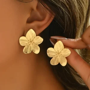 Boucles d'Oreilles Élégantes en Alliage Doré à Motif Floral (Coloris doré ou argenté)