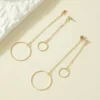Boucles d’Oreilles Minimalistes à Chaîne Longue Géométrique Rondes