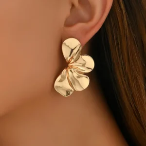 Boucles d'Oreilles Clous Élégantes Plaquées Or 14K à Motifs Floraux et Géométriques