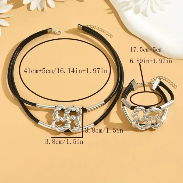 bd90784a-28ad-4f2f-8ffb-798a5afef79b Ensemble Pendentif fleur torsadé creux à la mode simple - Collier à double chaîne et bracelet