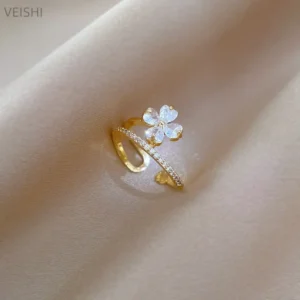 5e1cc78aece144ddaa6a40e6c5012d5c-goods Bague Élégante Ajustable avec Fleur Porte-Bonheur