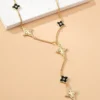 Collier Trèfle Porte-Bonheur - Pendentif en Pierre Synthétique Noire