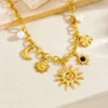 Collier Pendentif Rétro Bohème Soleil & Lune Doré