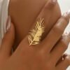 Bague Feuille en Acier Inoxydable Doré