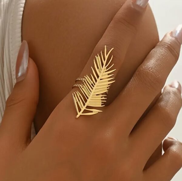 Bague Feuille en Acier Inoxydable Doré