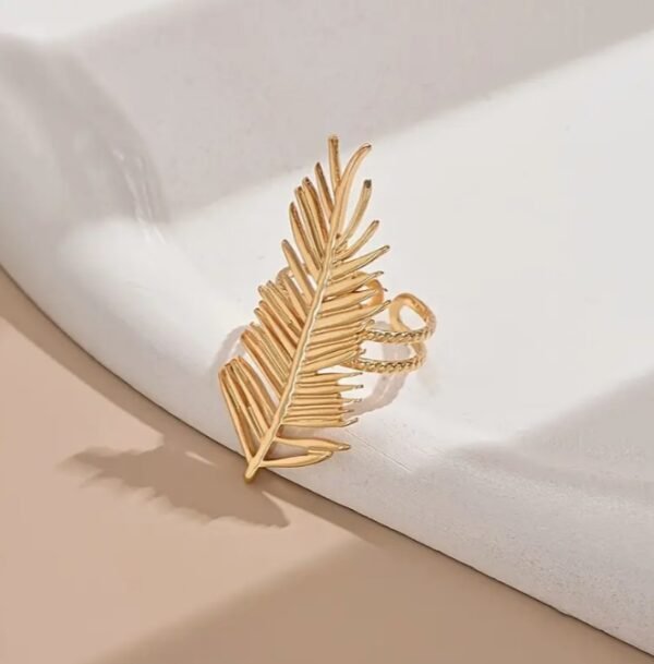 Bague Feuille en Acier Inoxydable Doré