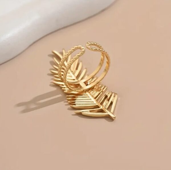 Bague Feuille en Acier Inoxydable Doré