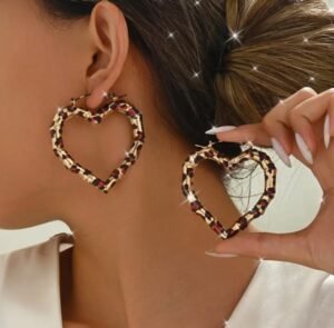 Boucles d'Oreilles Créoles Cœur Imprimé Léopard