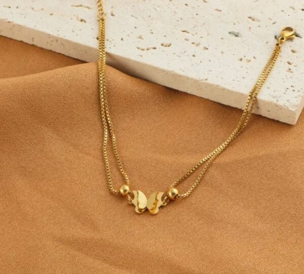 Bracelet de cheville double couche de décoration de papillon