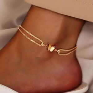 Bracelet de cheville double couche de décoration de papillon