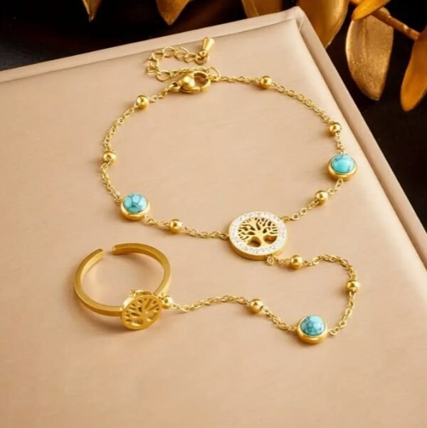 Bracelet et Bague en Acier Inoxydable Doré