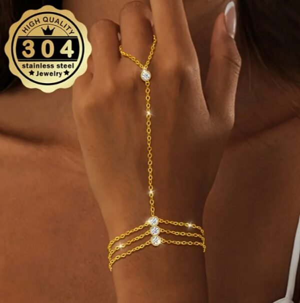 Bracelet et Bague Chaîne de doigts en zircone synthétique cubique style bohème