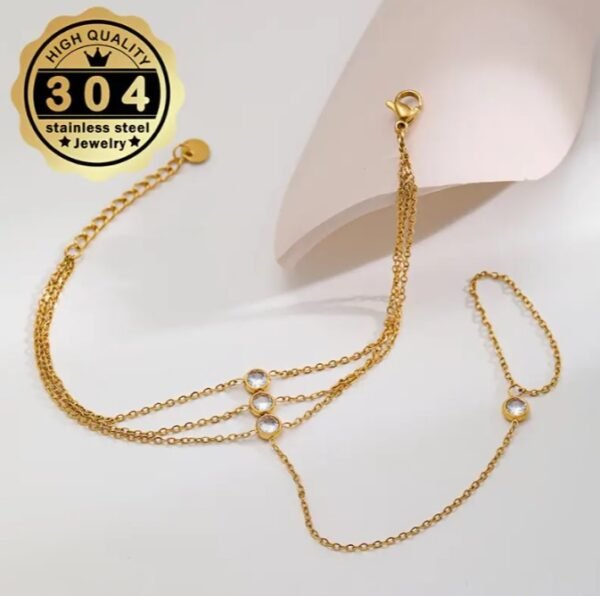 Bracelet et Bague Chaîne de doigts en zircone synthétique cubique style bohème