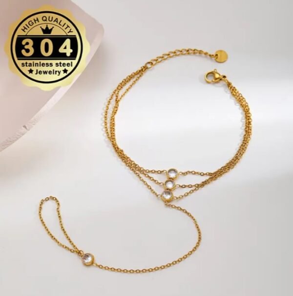 Bracelet et Bague Chaîne de doigts en zircone synthétique cubique style bohème