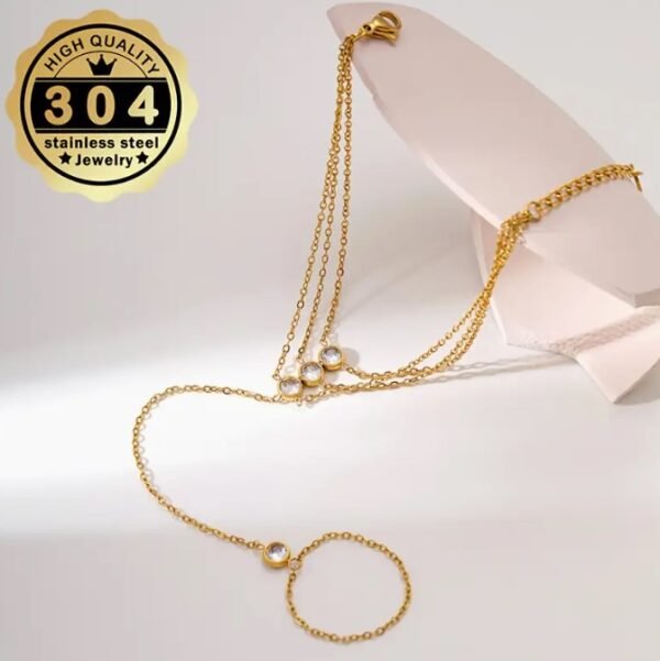 Bracelet et Bague Chaîne de doigts en zircone synthétique cubique style bohème