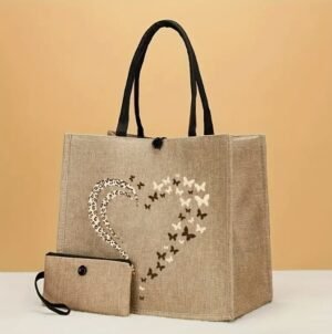 Ensemble sac fourre-tout et portefeuille motif léopard papillon