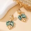 Boucles d'Oreilles en Feuille d'Acrylique Pendentifs Turquoise et Dorés