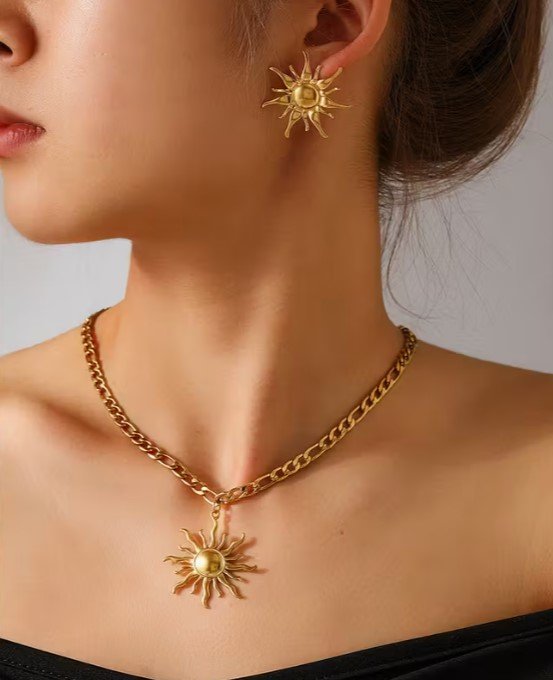 Collier Pendentif Tournesol en Acier Inoxydable
