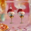 Boucles d'Oreilles en Acrylique Verre à Vin Rouge