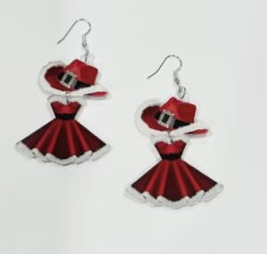 Boucles d'Oreilles Chapeau de Père Noël Rouge et Design de Robe en Acrylique 2D