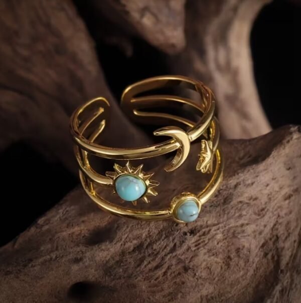 Capture d’écran 2025-11-20 170707 Bague Ajustable Doré Élégant avec Motifs Étoile, Lune et Soleil Incrustés de Turquoise en Acier Inoxydable