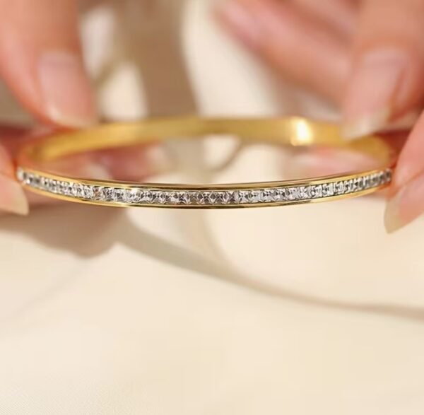 Bracelet Synthétique Doré avec Strass en Acier Inoxydable