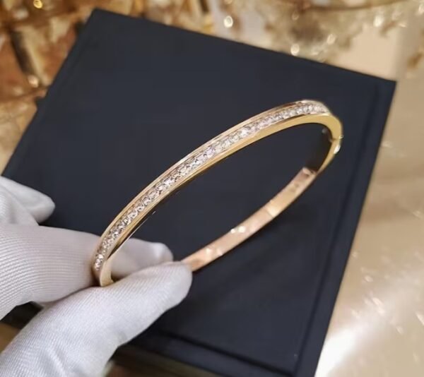 Bracelet Synthétique Doré avec Strass en Acier Inoxydable