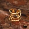 Bague Vintage Orné de Pierre Brunes en Acier Inoxydable