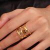 Bague Vintage Orné de Pierre Brunes en Acier Inoxydable