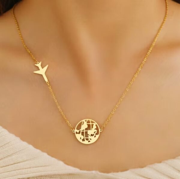 Collier Pendentif Voyage Doré en Acier Inoxydable