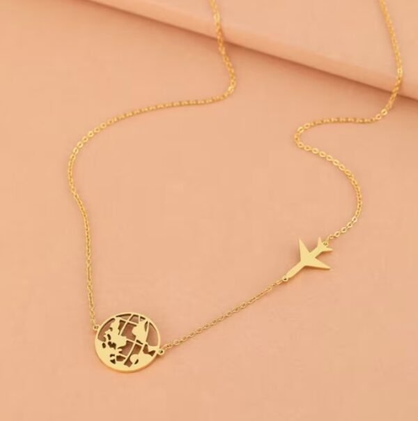 Collier Pendentif Voyage Doré en Acier Inoxydable