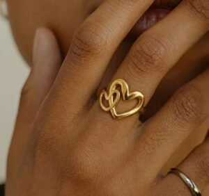 Bague Deux Coeurs en Acier Inoxydable