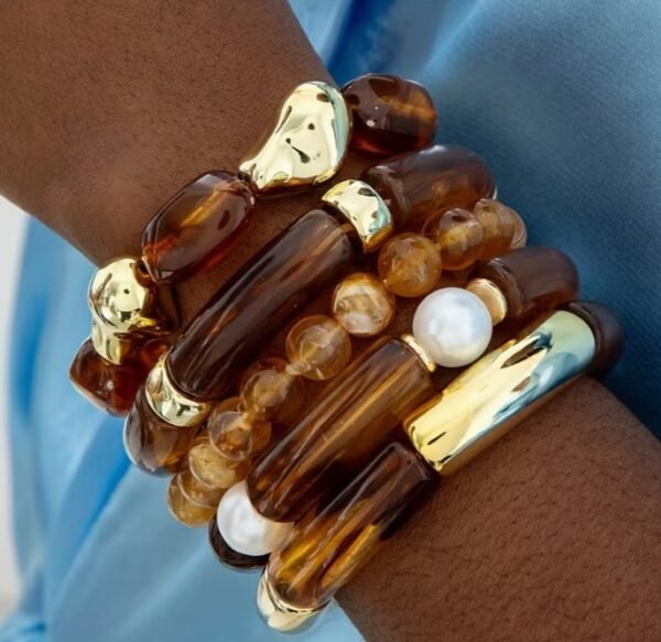 Bracelet en Perles Acryliques Vintage Dorées (Modèle au choix)