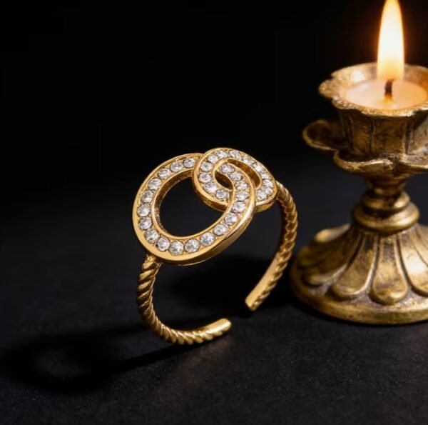 Bague Double Anneaux Torsadée Bande Zirconium Synthétique Acier Inoxydable